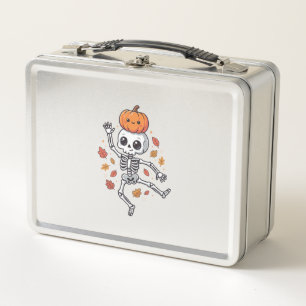Süßer Halloween tanzender Skelett mit Kürbiskopf Metall Brotdose