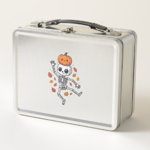 Süßer Halloween tanzender Skelett mit Kürbiskopf Metall Brotdose