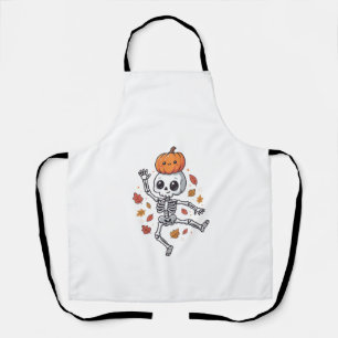 Süßer Halloween tanzender Skelett mit Kürbiskopf Schürze