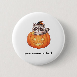 Süßer Halloween-Waschbär in Jack-o'-Lantern-Kürbis Button