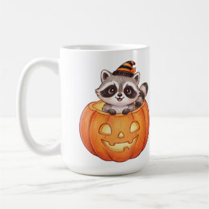 Süßer Halloween-Waschbär in Jack-o'-Lantern-Kürbis Kaffeetasse