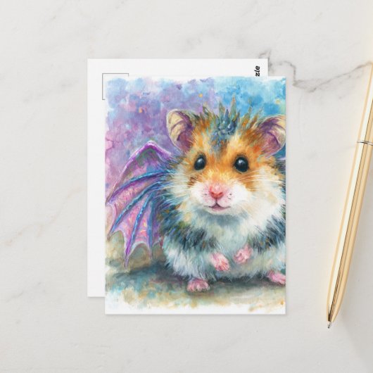 Süßer Hamster-Drache Wasserfarbe Postkarte (Vorderseite/Rückseite Beispiel)