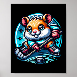 Süßer Hamster-Hockeyspieler beim Skaten Spaß  Poster