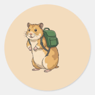 Süßer Hamster-Wanderer mit Rucksack Runder Aufkleber