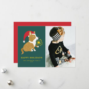 Süßer handgemalter Corgi mit Weihnachtsmannmütze H Feiertagskarte