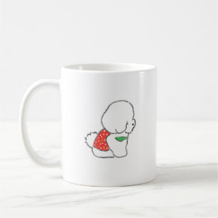 Süßer handgezeichneter flauschiger weißer Welpe in Kaffeetasse