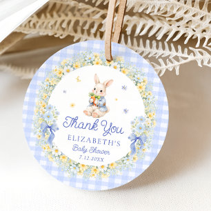 Süßer Häschen-Garten-Gingham-Baby-Shower-Dankeschö Geschenkanhänger