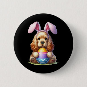 Süßer Hase Er Spaniel Hund Ostern Umarmen Eier Ost Button