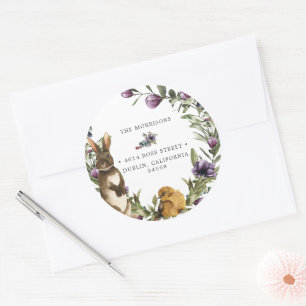 Süßer Hase Floralkranz Ostern Rücksendeadresse Runder Aufkleber