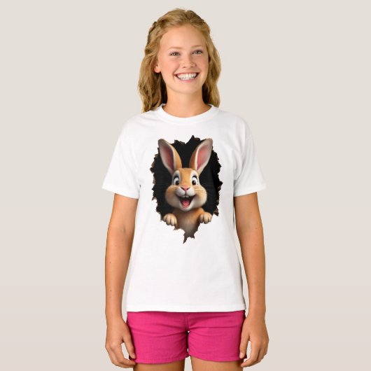 Süßer Hase guckt durch Loch - Osterhase T-Shirt (Vorne ganz)