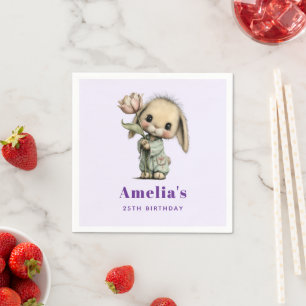 Süßer Hase hält Tulip zum Geburtstag Serviette