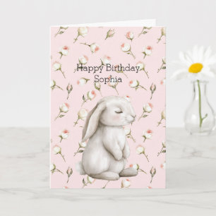 Süßer Hase Hasen Rosen Rosa Florale Geburtstag Karte