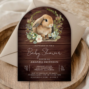 Süßer Hase Hellgrüne Blumen Holz Bogen Babyparty Einladung