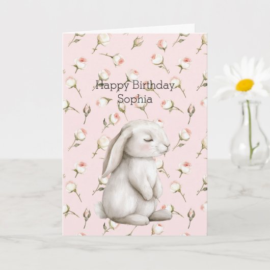 Süßer Hase Kaninchen Rosen Rosa Blumig Geburtstag Karte (Kleine Pflanze)