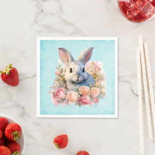Süßer Hase mit Rosengirlande Serviette