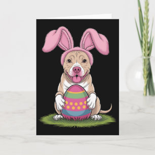 Süßer Hase Pitbull Hund Ostern Umarmen Eier Frohe Karte