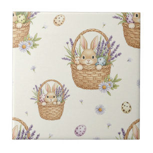 Süßer Hasen-Ostereier-Korb Pastell Frühling Fliese