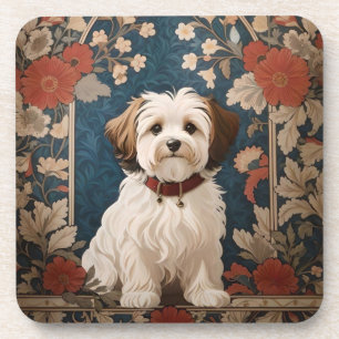 Süßer Havanese-Hund William Morris Floral Getränkeuntersetzer
