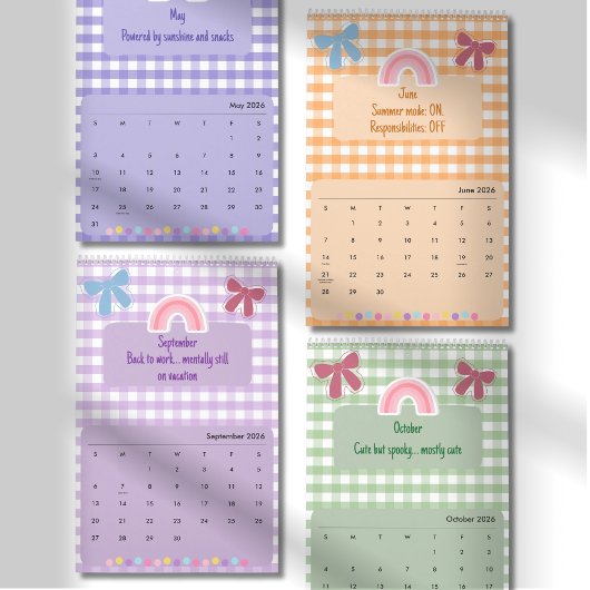 Süßer, heller Kalender mit Band- und Blumen-Zitate