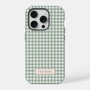 Süßer Hellgrüner Karierter Personalisierter iPhone 15 Pro Hülle