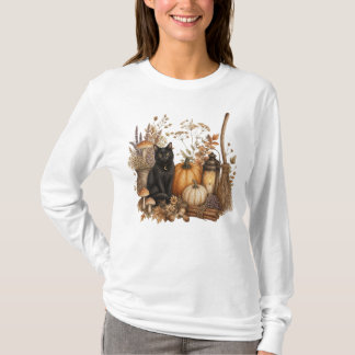 Süßer Herbst-Blumen-Kürbis-Halloween-Katze Hexe  T-Shirt