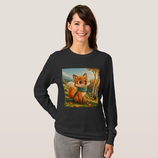 Süßer Herbst Fuchs Schal Langarm T-Shirt (Vorne ganz)