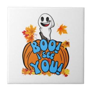 Süßer Herbst-Halloween-Geist Boo! Ich sehe dich! A Fliese