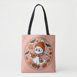Süßer Herbst-Halloween-Geist mit heißer Schokolade Tasche