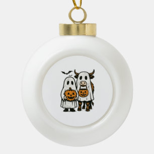 Süßer Herbst Highland-Kuh-Geist Halloween 2 Keramik Kugel-Ornament