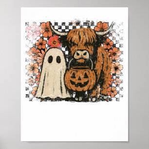 Süßer Herbst Highland-Kuh-Geist Halloween Poster