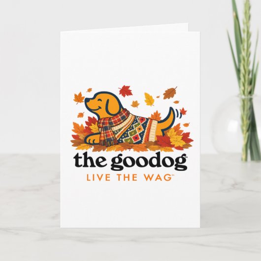 Süßer Herbst-Hund in Pullover Herbstlaub Karte (Vorderseite)