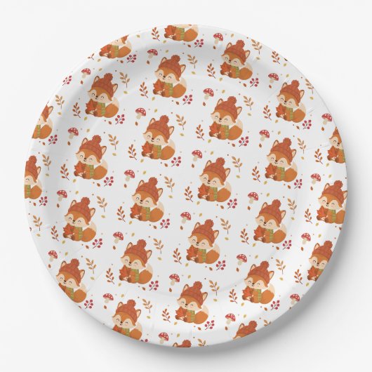 Süßer Herbst lächelnder Fuchs Wasserfarbe Pappteller (Vorderseite)
