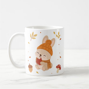 Süßer Herbst-Lächelnder-Hase-Wasserfarbe. Kaffee Kaffeetasse