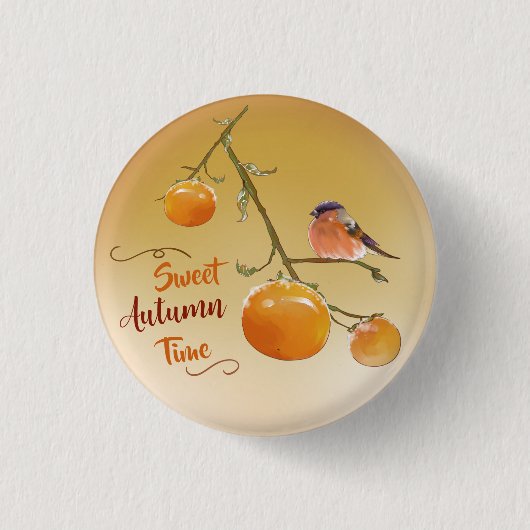 Süßer Herbst Orange Persimmon Frucht & Bird Button (Vorderseite)