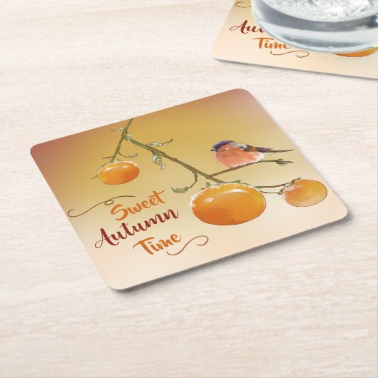 Süßer Herbst Orange Persimmon Frucht & Bird Rechteckiger Pappuntersetzer (angewinkelt)