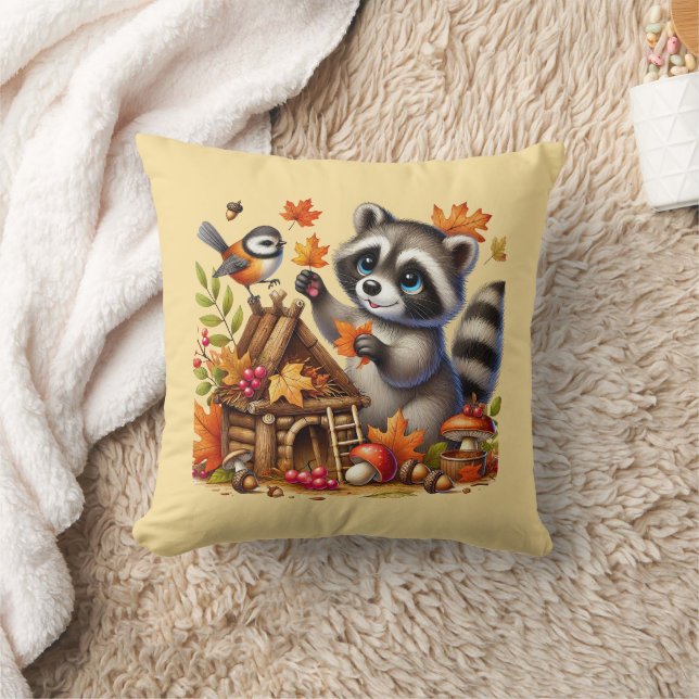 Süßer Herbst-Saison-Waschbär  Kissen (Decke)