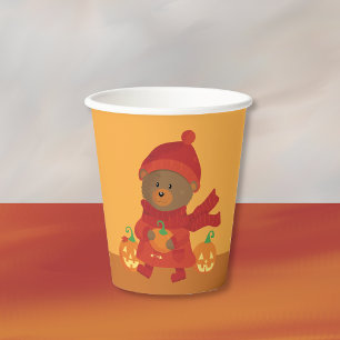 Süßer Herbstbär mit Kürbis Halloween-Papierbecher Pappbecher