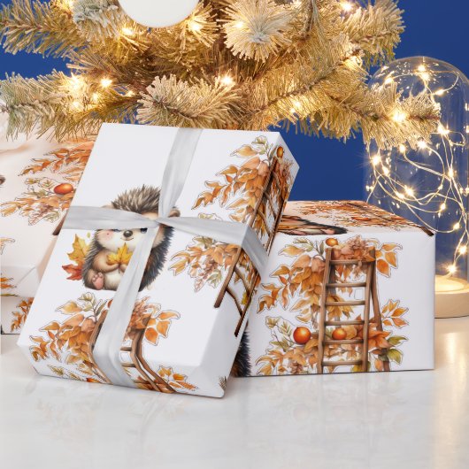 Süßer Herbstigel mit Ernteleiter-Illustration Geschenkpapier (Feiertage)