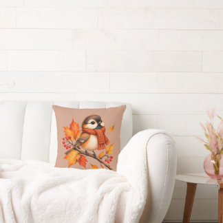 Süßer Herbstvogel mit gemütlicher Kärpe – Herbstla Kissen