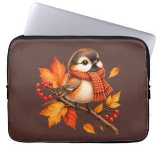 Süßer Herbstvogel mit gemütlicher Schärpe – Herbst Laptopschutzhülle
