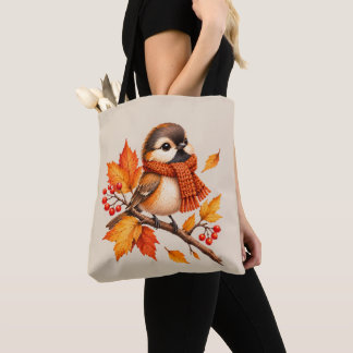 Süßer Herbstvogel mit gemütlicher Schärpe – Herbst Tasche
