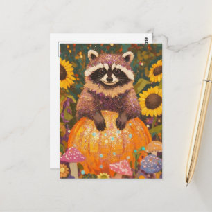 Süßer Herbstwaschbär Postkarte