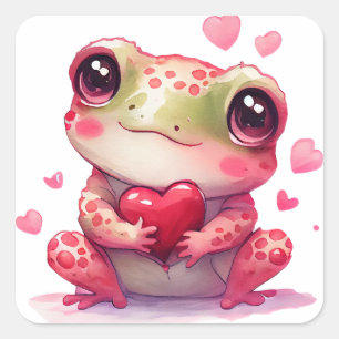 Süßer Herz-Frosch zum Valentinstag Quadratischer Aufkleber