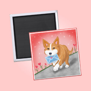 Süßer Herzbrief geliefert von Corgi  Magnet