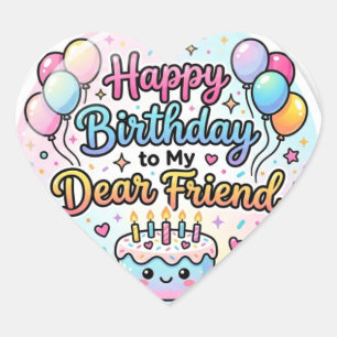 Süßer herzförmiger Happy Birthday Aufkleber für de
