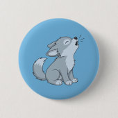 Süßer heulender Wolfswelpe auf Blau Button (Vorderseite)