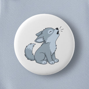 Süßer heulender Wolfswelpe Button