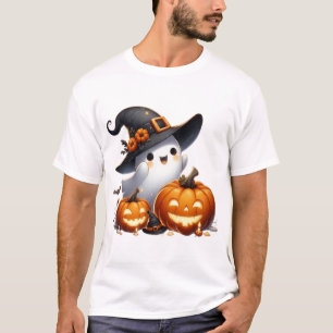 Süßer Hexengeist mit Kürbis auf dem Halloween-Frie T-Shirt