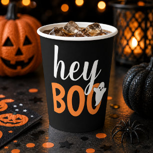 Süßer Hey Boo Geist Schwarz und Orange Pappbecher