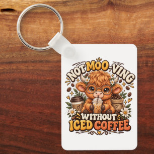 Süßer Highland-Kuh-Eiskaffee-Liebhaber-Schlüsselan Schlüsselanhänger